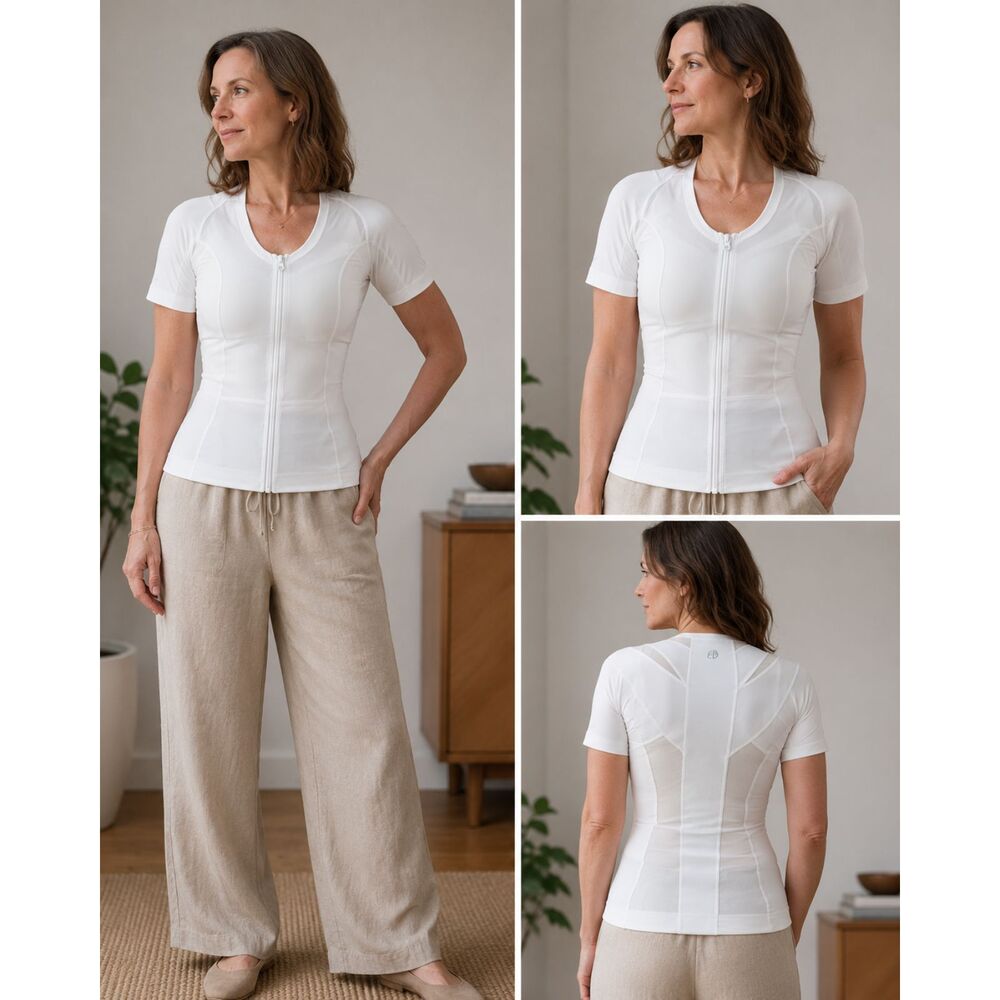 AlignMed Postural White Zip Front Compression Posture Shirt Women's Medium